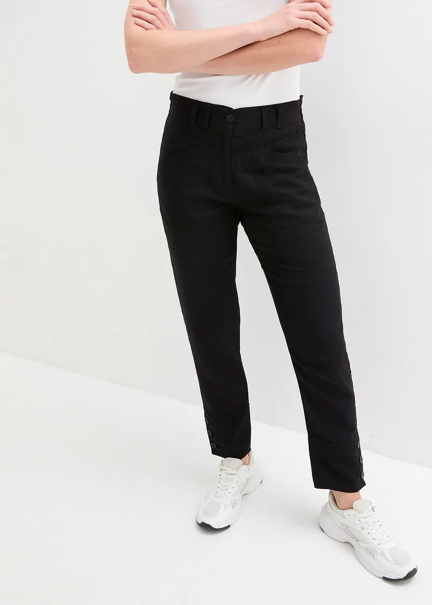 Leinenhose mit Taschendetails und Knöpfen am Saum