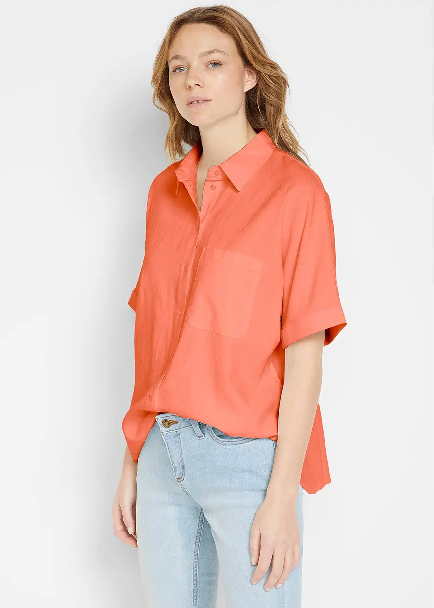 Oversize Halbarmbluse mit Leinen