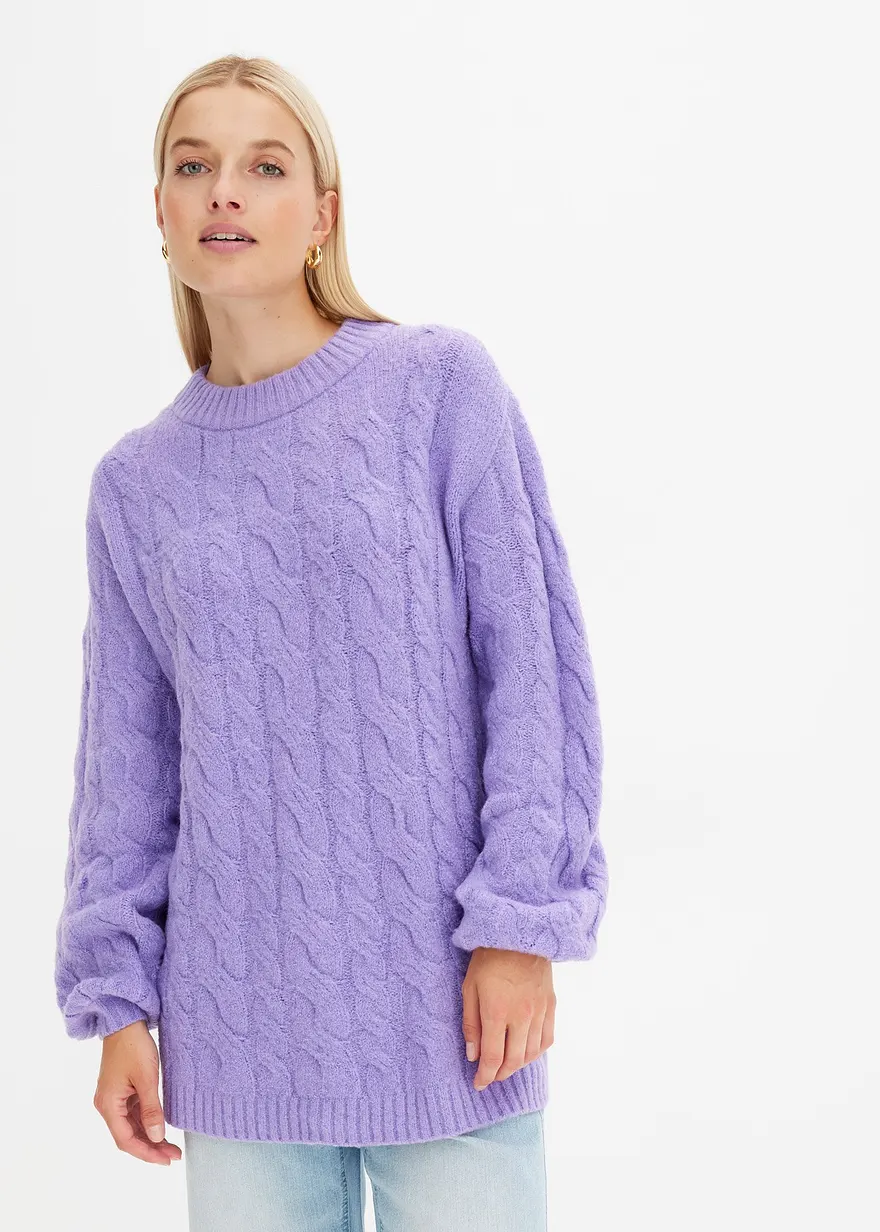Oversize-Pullover mit Zopfmuster