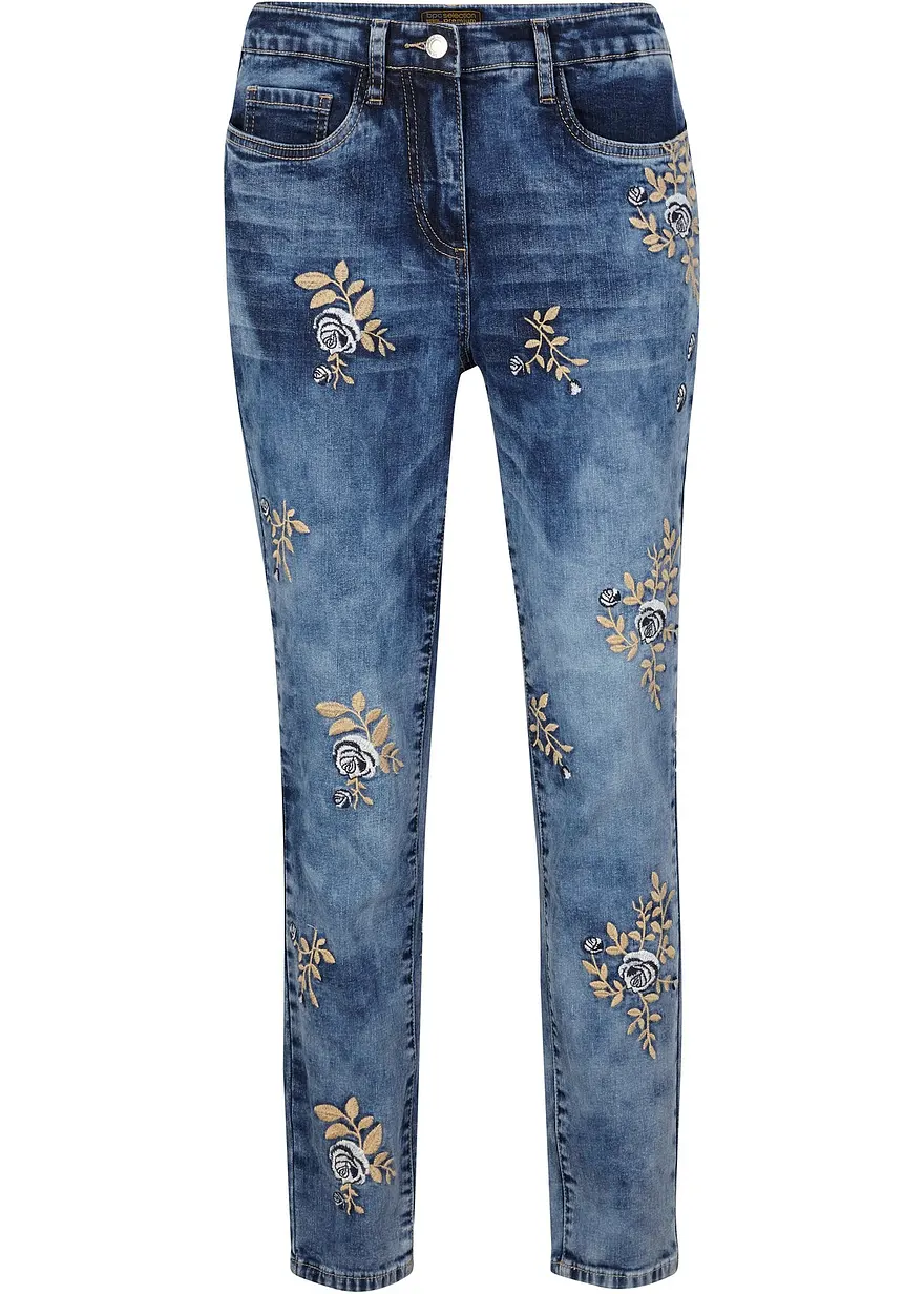 Slim-Fit-Jeans mit floraler Stickerei