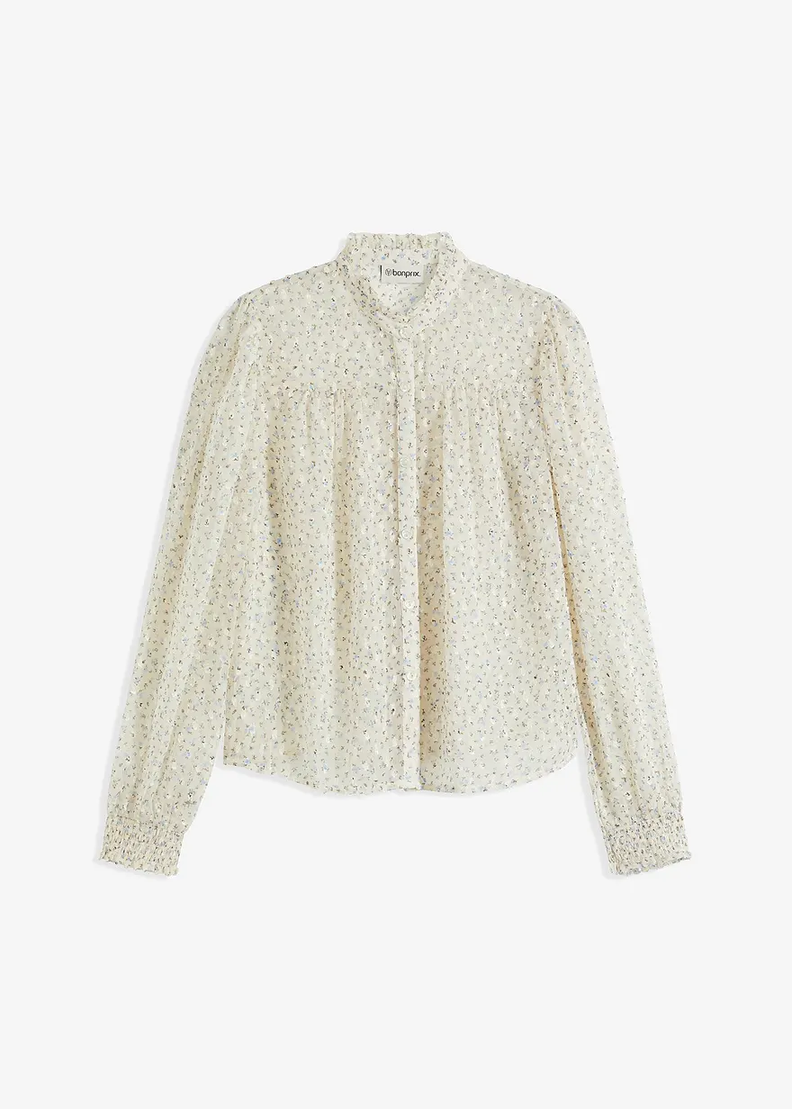 Bedruckte Chiffonbluse mit Rüschen