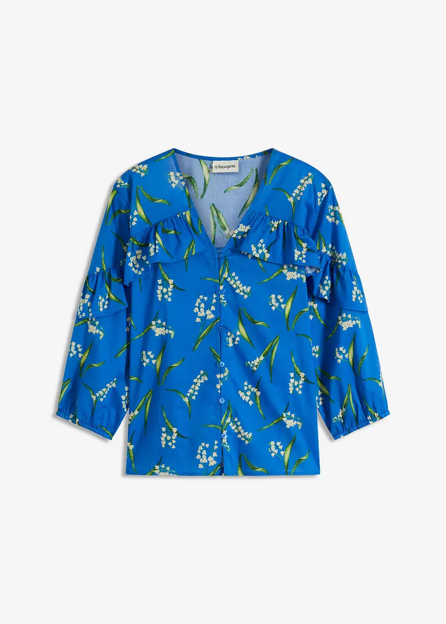 bedruckte Bluse mit Volants