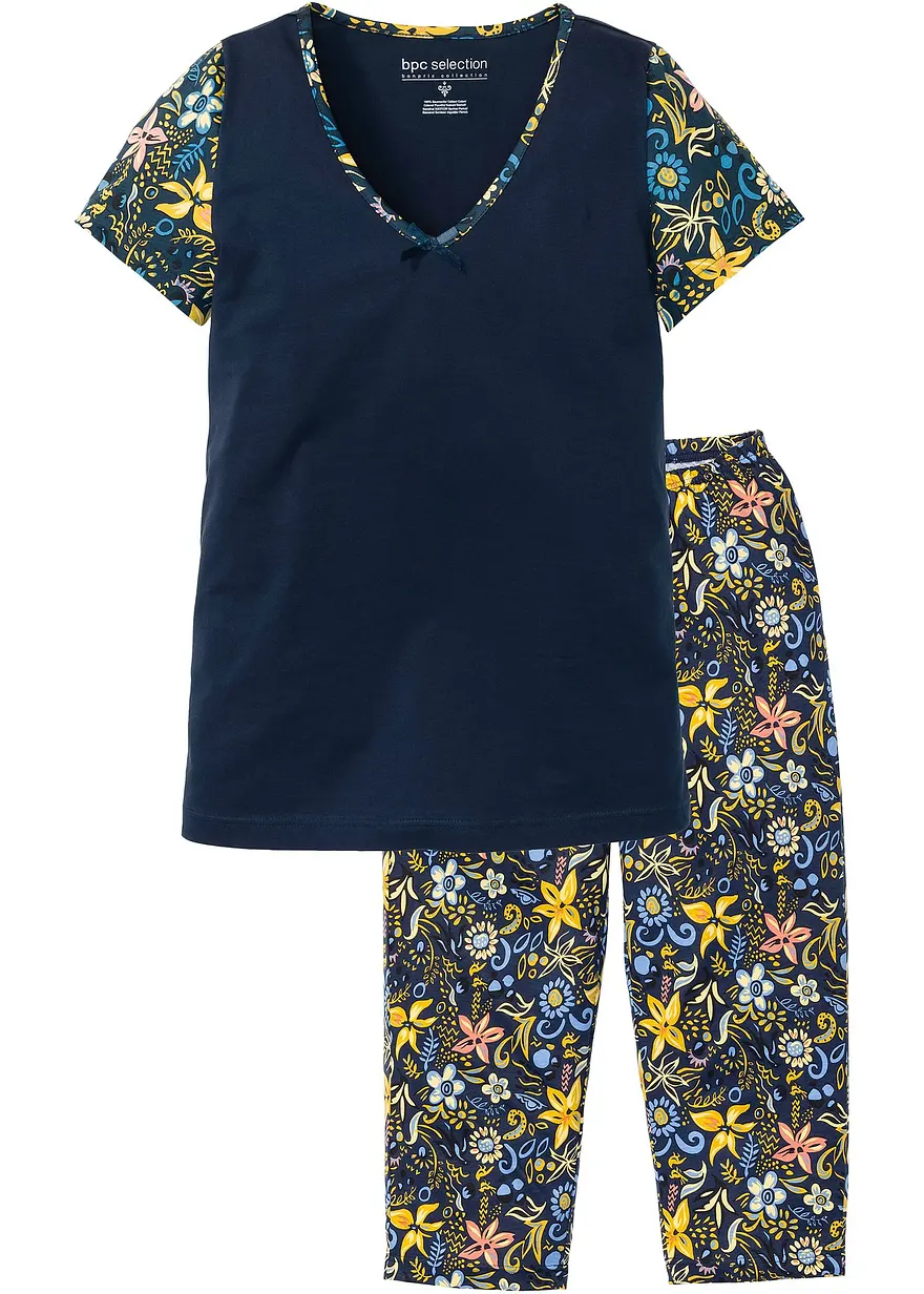 Capri Pyjama mit kurzen Ärmeln aus reiner Baumwolle