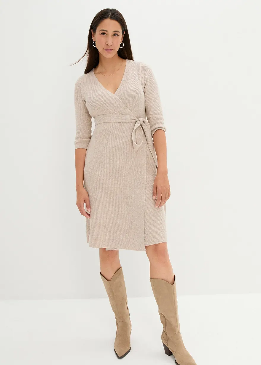 Superweiches Umstands- und Stillstrickkleid mit 3/4 Ärmeln