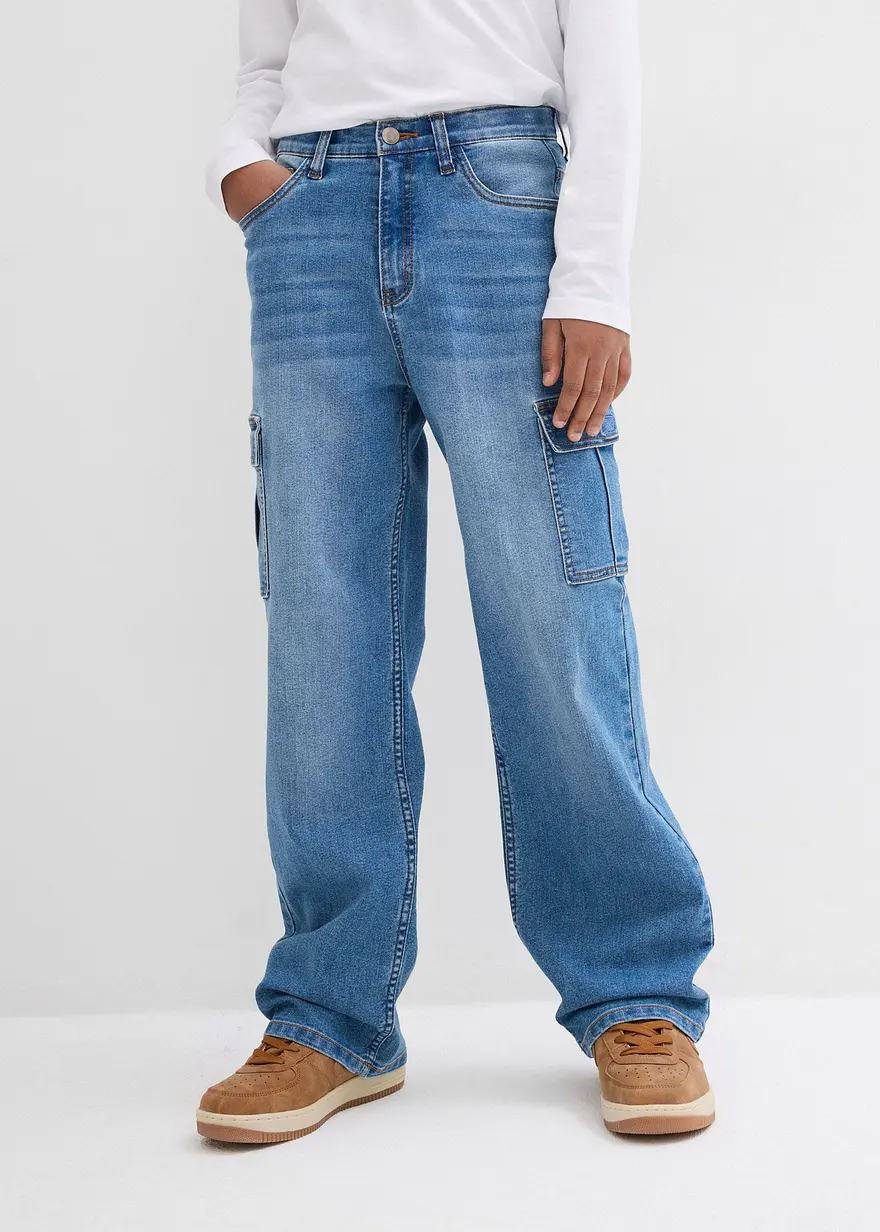 Loose-Fit-Stretch-Jeans mit Cargotaschen, Straight