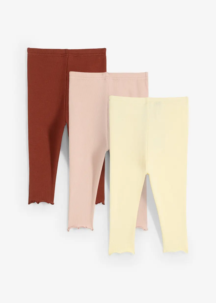 Gerippte Leggings aus Bio-Baumwolle mit Volants (3er Pack)
