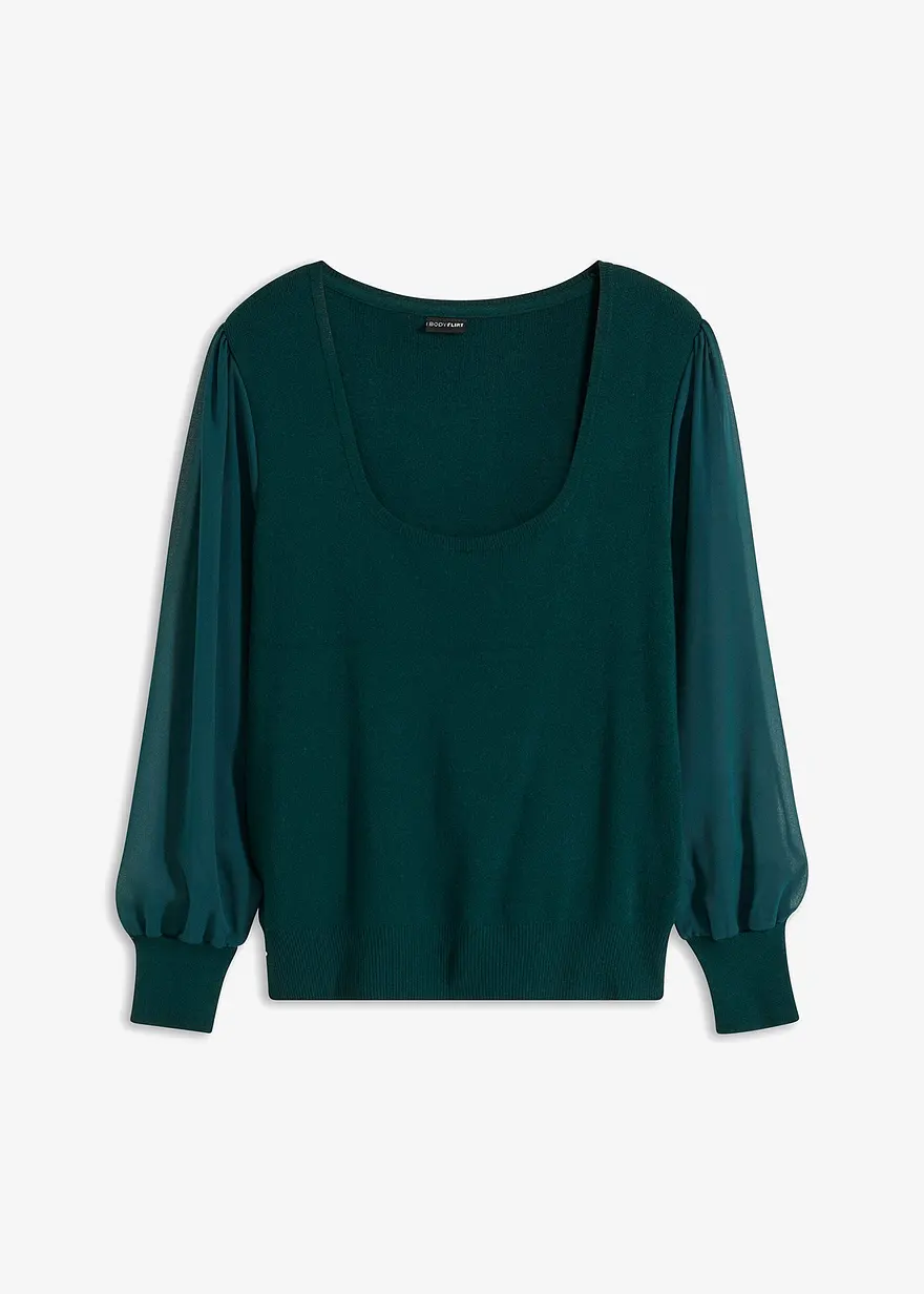 Feinstrickpullover mit Chiffonärmeln