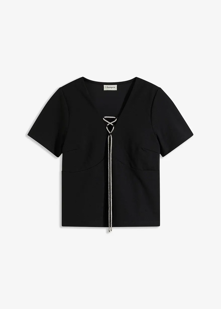 Cropped Shirt mit Glitzer-Schleife