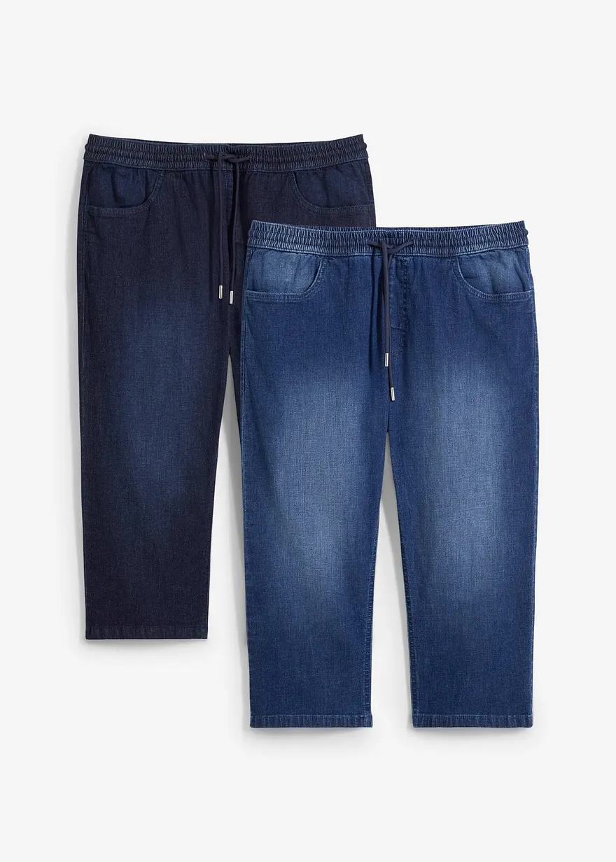 Leichte Regular Fit Schlupf-3/4-Stretch-Jeans, Straight (2er Pack)