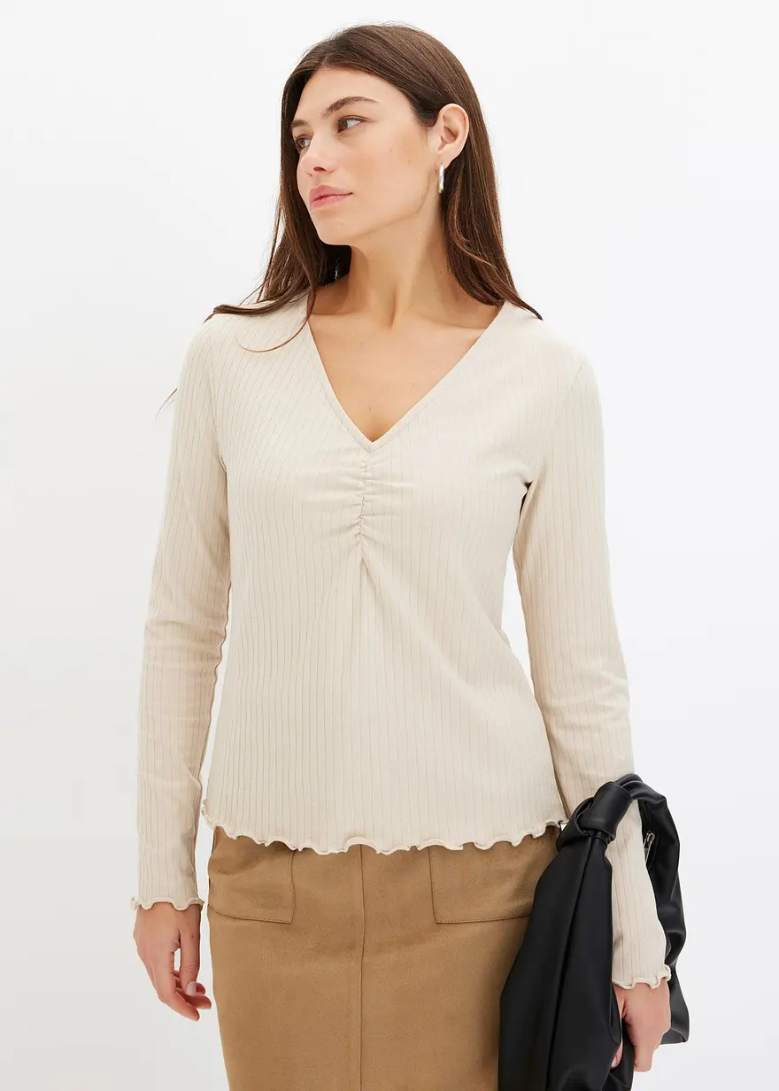 Rippshirt mit V-Ausschnitt