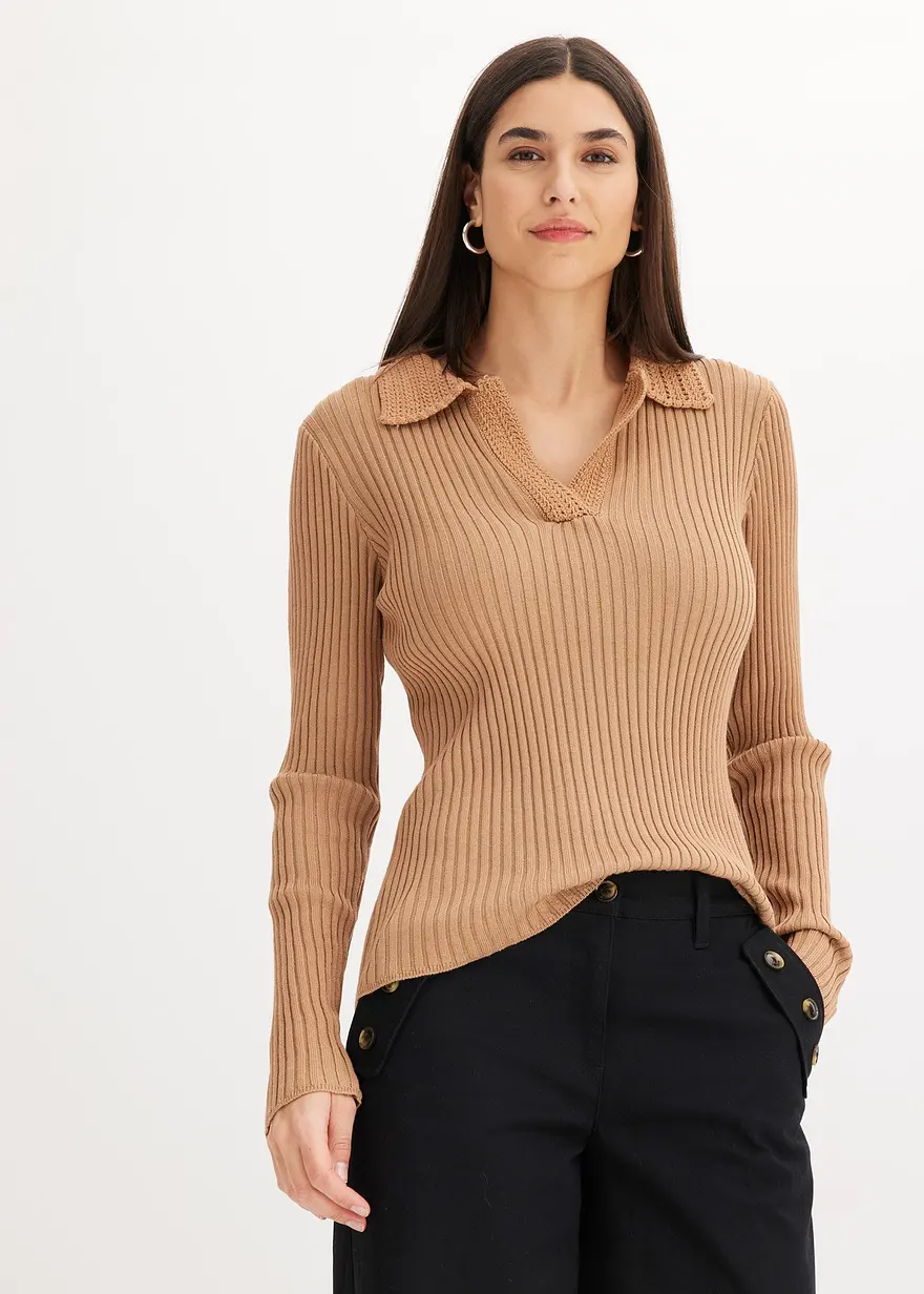 Feinstrickpullover mit schmückendem Kragen