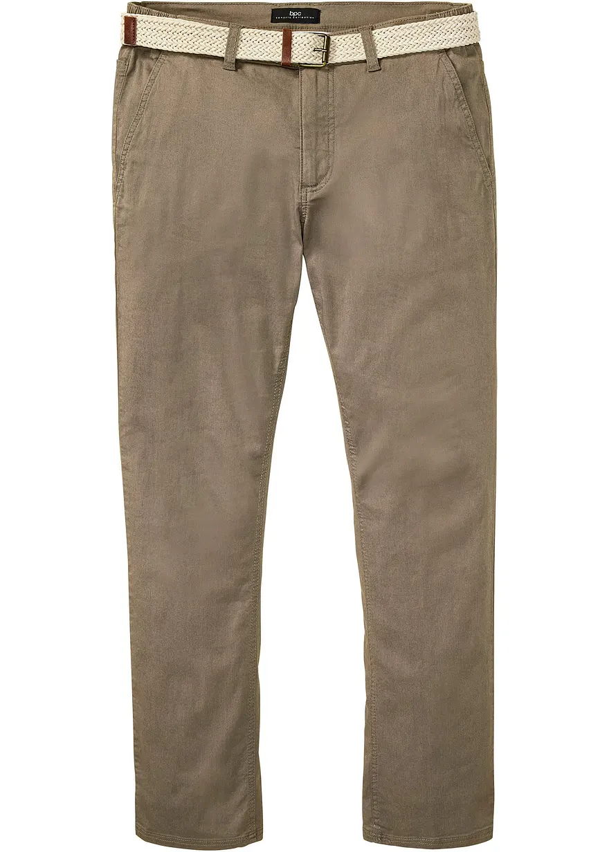 Regular Fit Chinohose mit Komfortbund und Gürtel, Straight