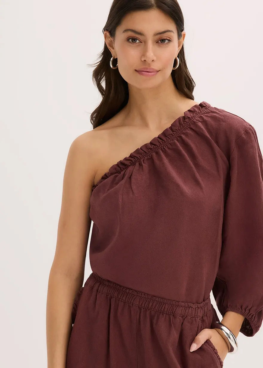 One-Shoulder Bluse mit Leinenanteil