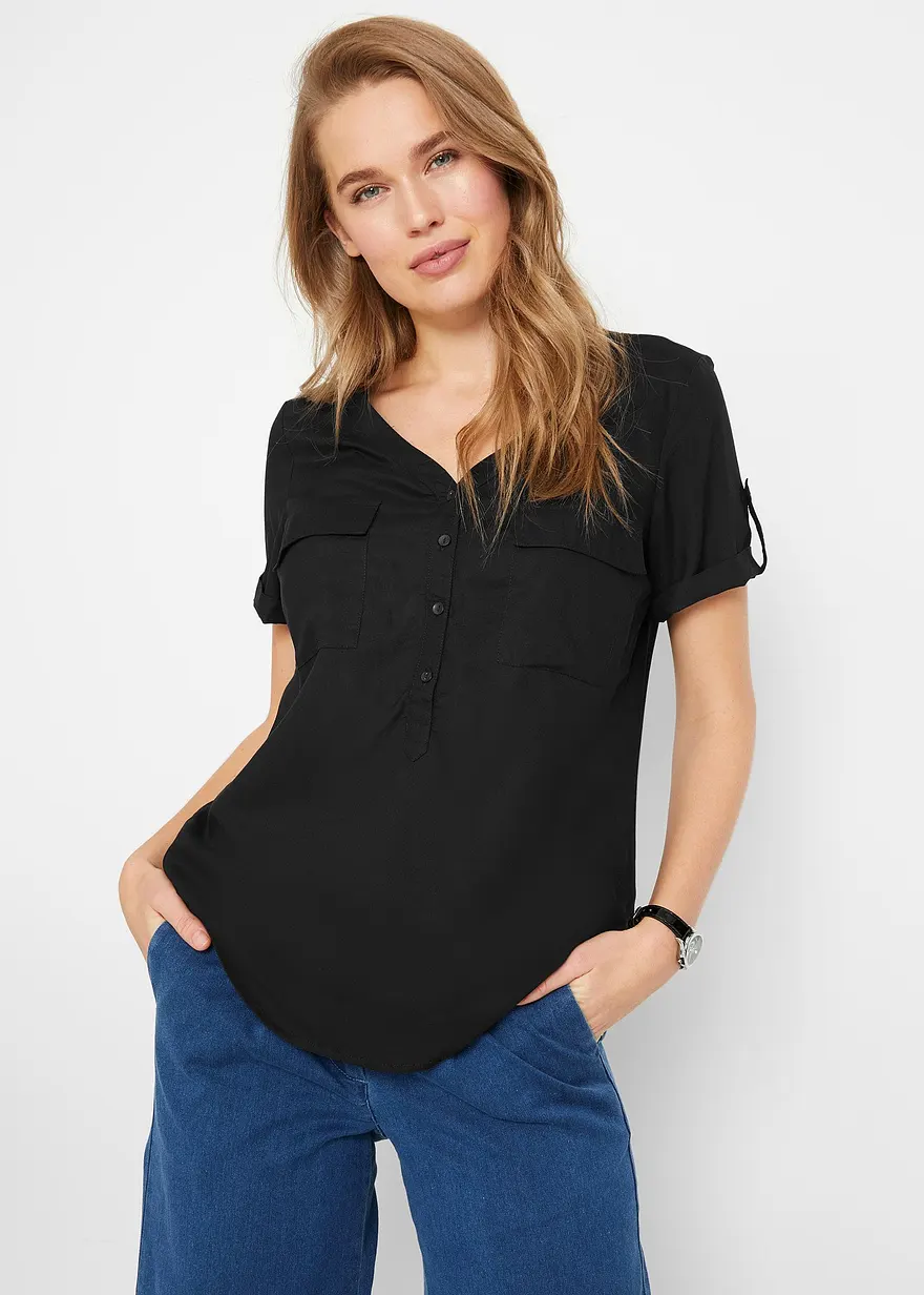 Bluse mit V-Ausschnitt, kurzarm