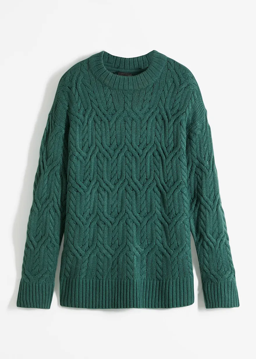 Rundhals-Pullover mit Zopfmuster