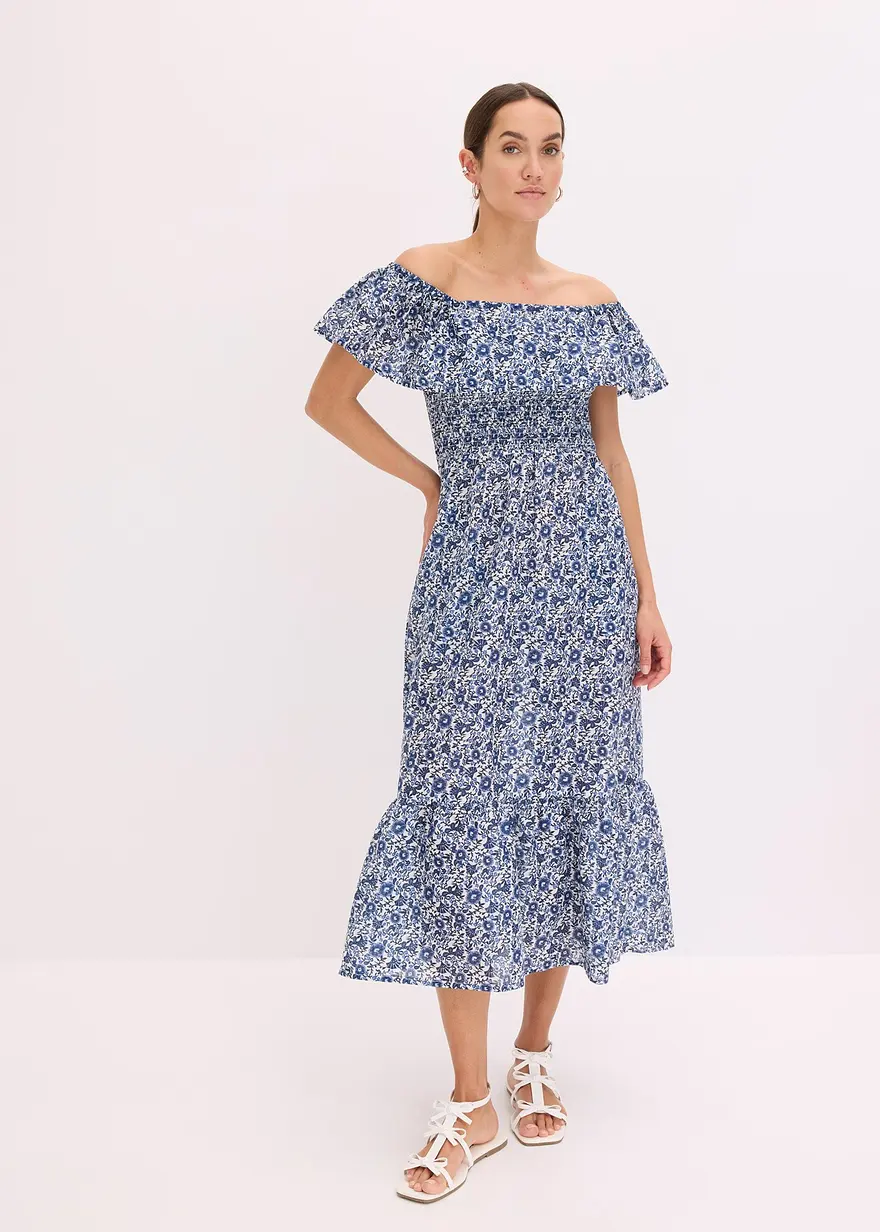 Boho-Midikleid mit Carmenausschnitt aus leichter Baumwolle