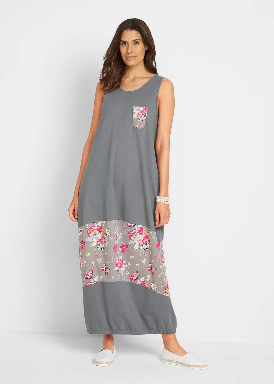 Maxi Baumwoll-Kleid in O-Form