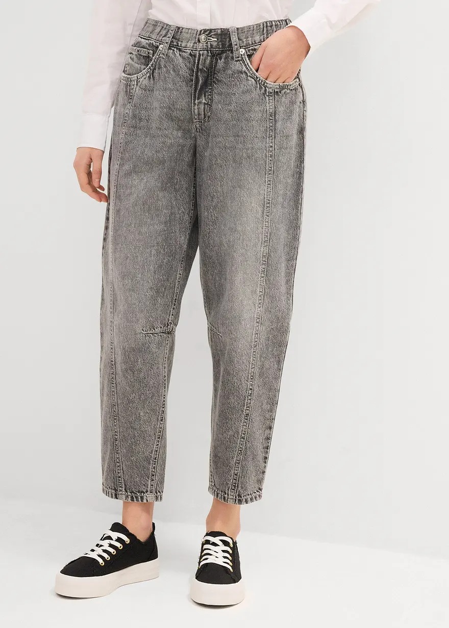 Barrel-Jeans Mid Waist Low Stretch, cropped