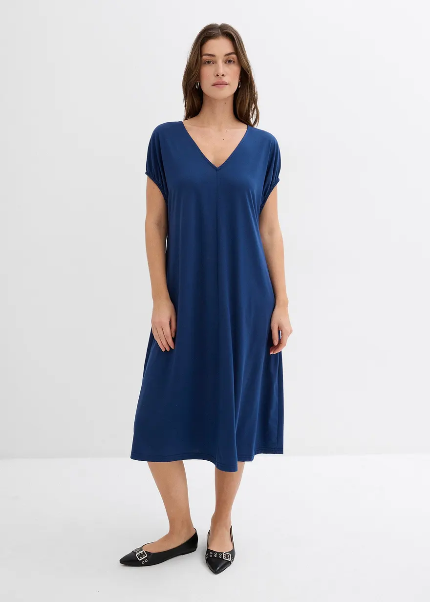 Jerseykleid mit V-Ausschnitt aus Viskose-Mix