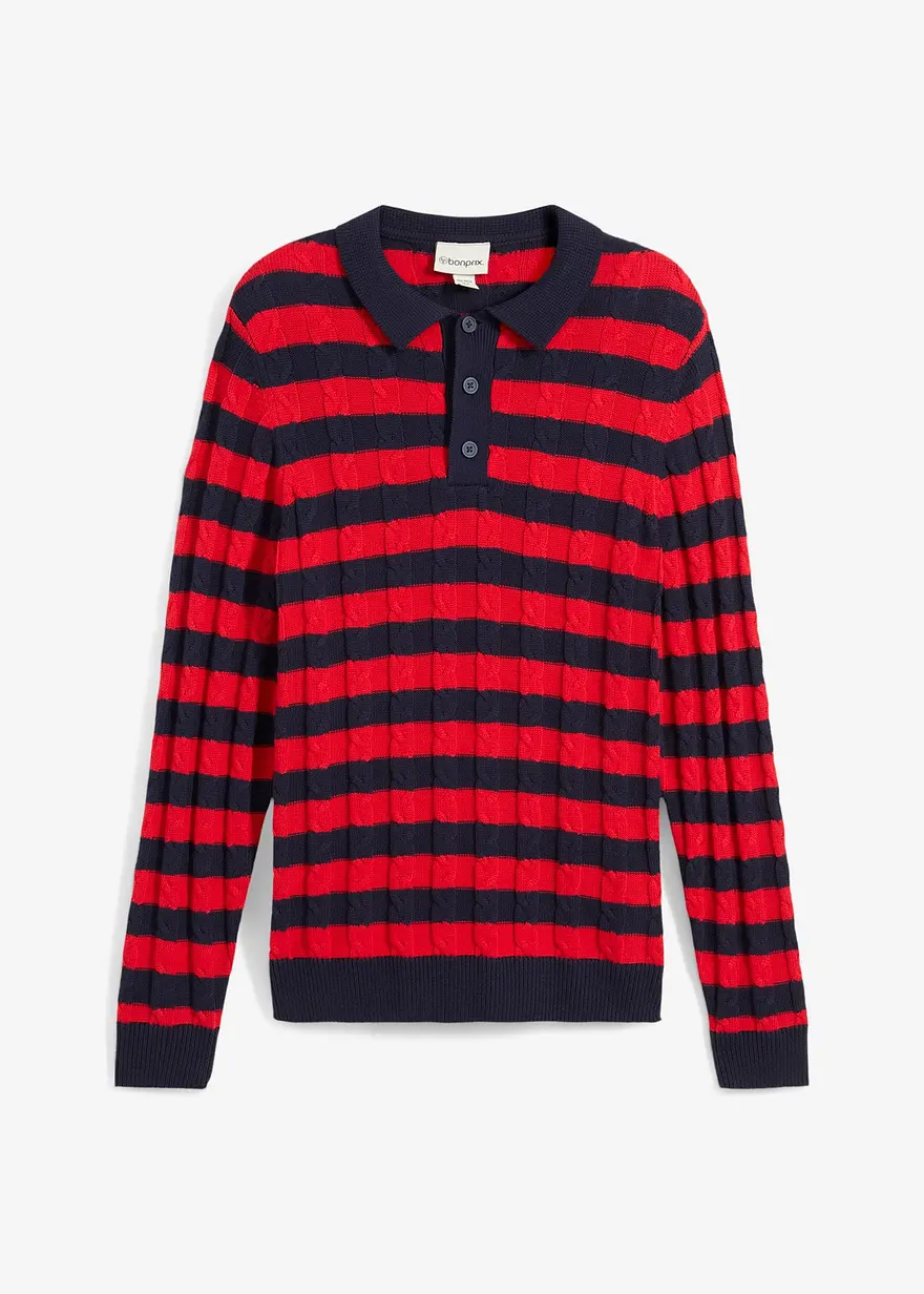 Zopfstrick-Pullover mit Polokragen