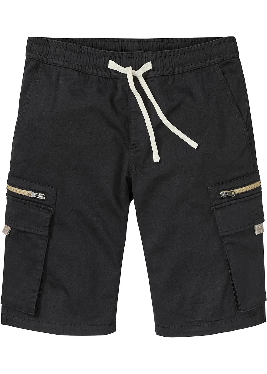 Stretch-Schlupf-Bermuda mit Cargotaschen, Regular Fit