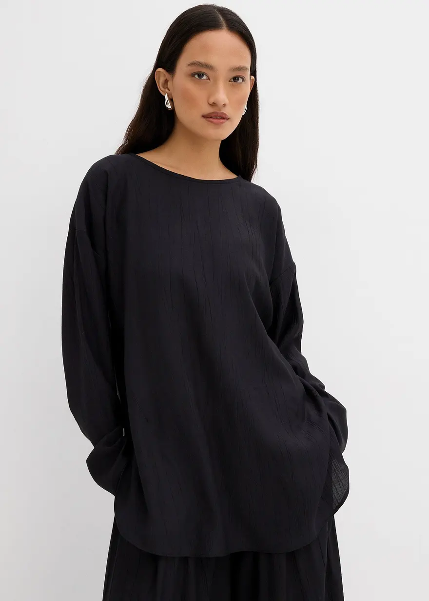 Oversized Tunikabluse aus strukturiertem Crinkle-Viskose-Mix