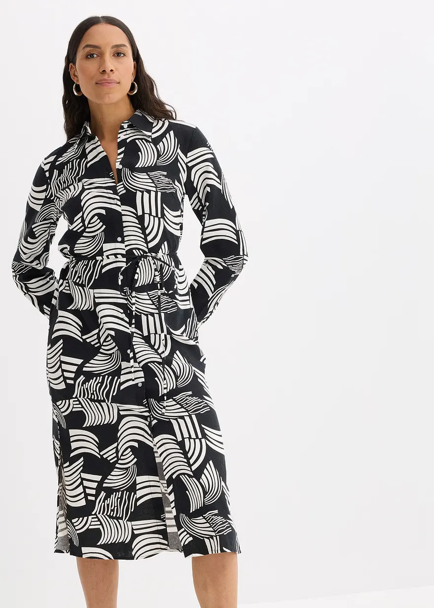 bedrucktes Blusenkleid aus leichtem Leinen-Mix