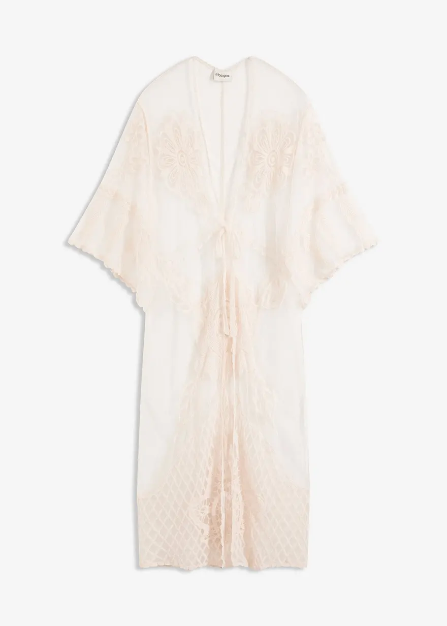 Transparenter Strandkimono mit Spitze