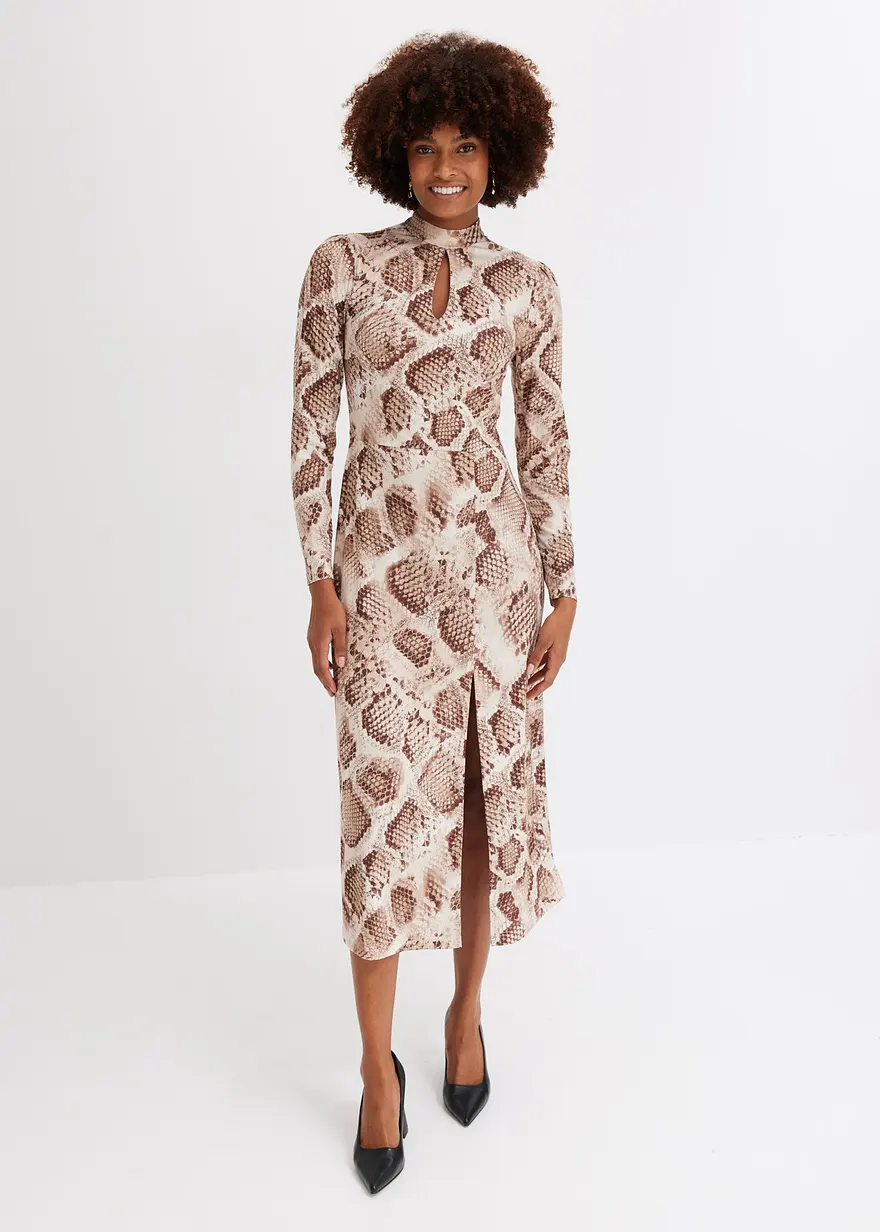 Jerseykleid mit Stehkragen und Keyhole-Ausschnitt