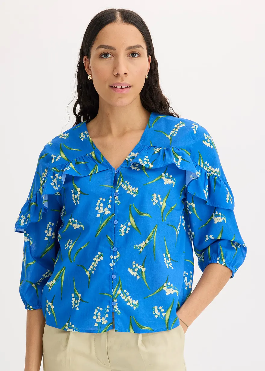 bedruckte Bluse mit Volants