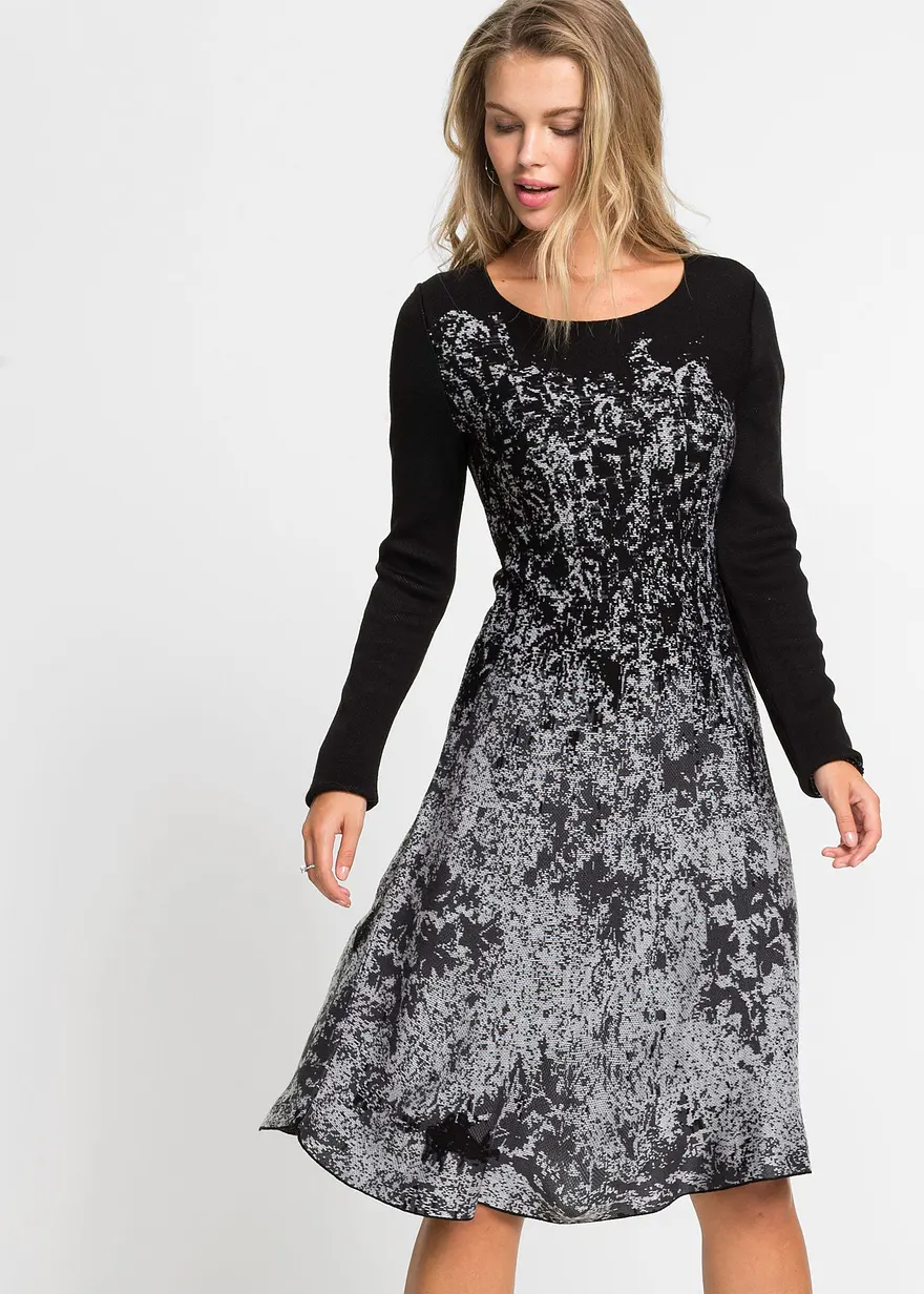 Ausgestelltes Jacquard-Strickkleid