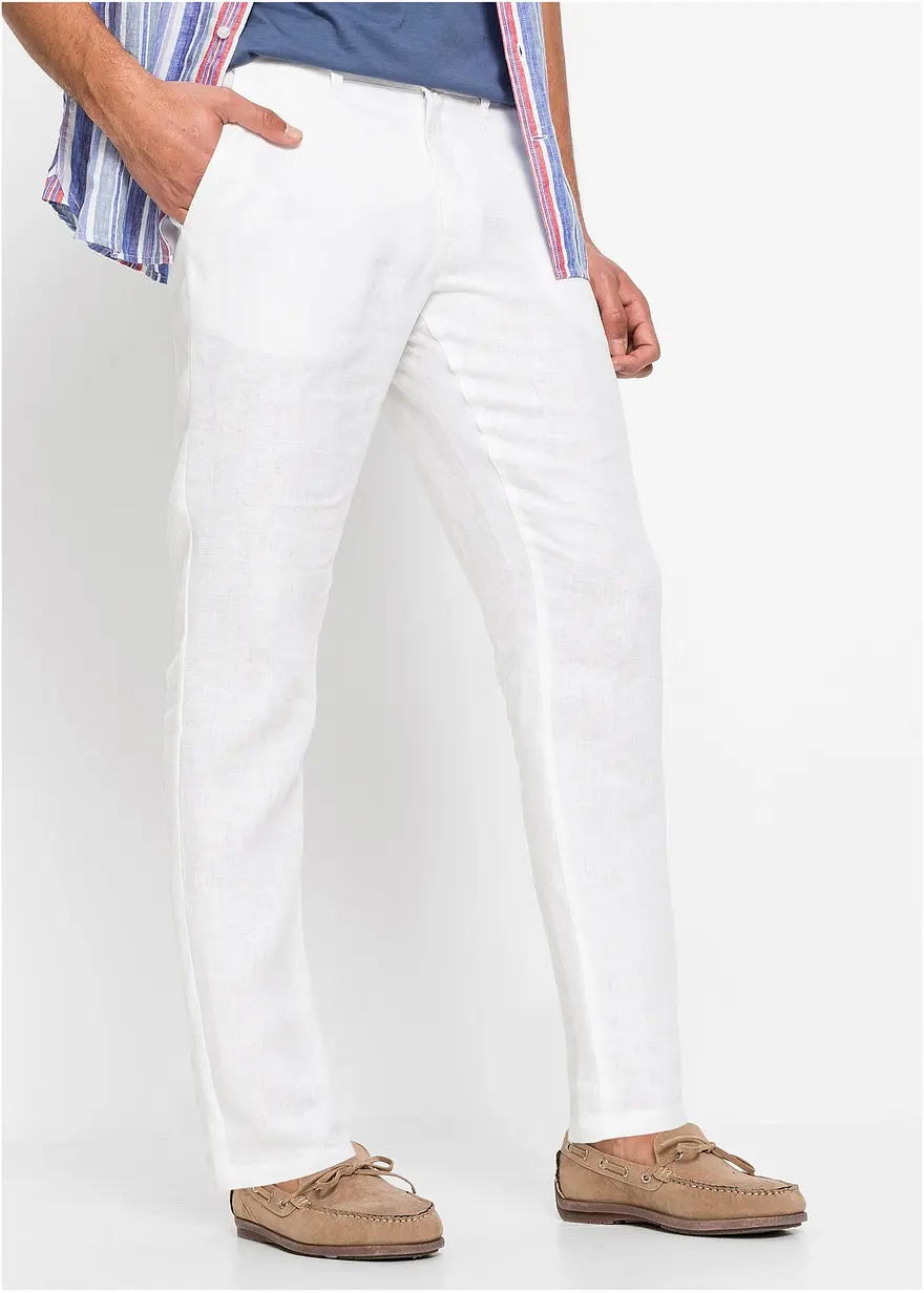 Regular Fit Chinohose aus reinem Leinen, Straight