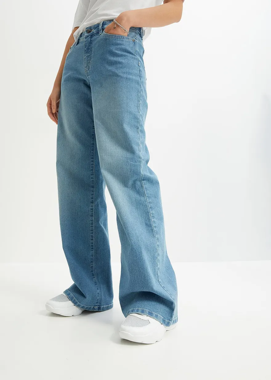 Wide-Leg-Jeans, Mid Waist, Stretch
