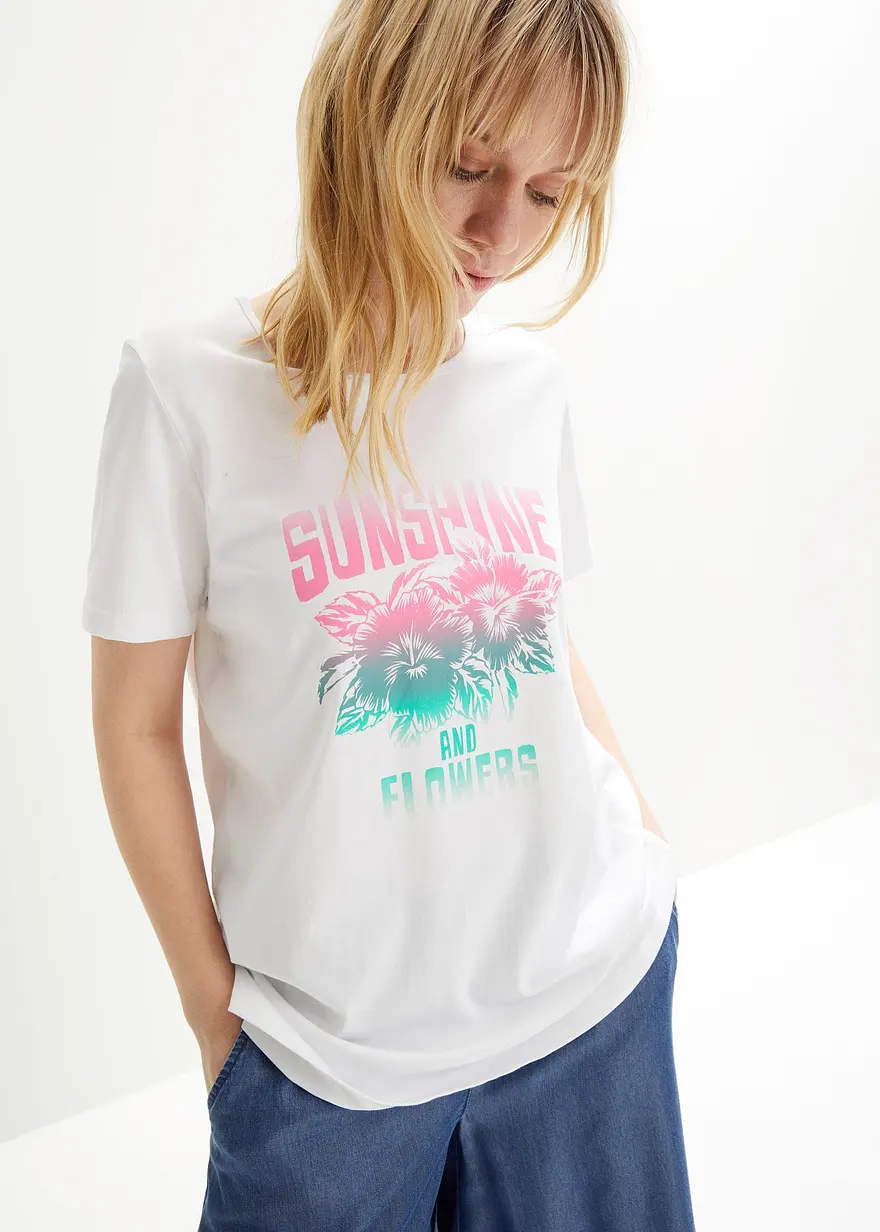 Baumwoll-Shirt mit Druck, Kurzarm