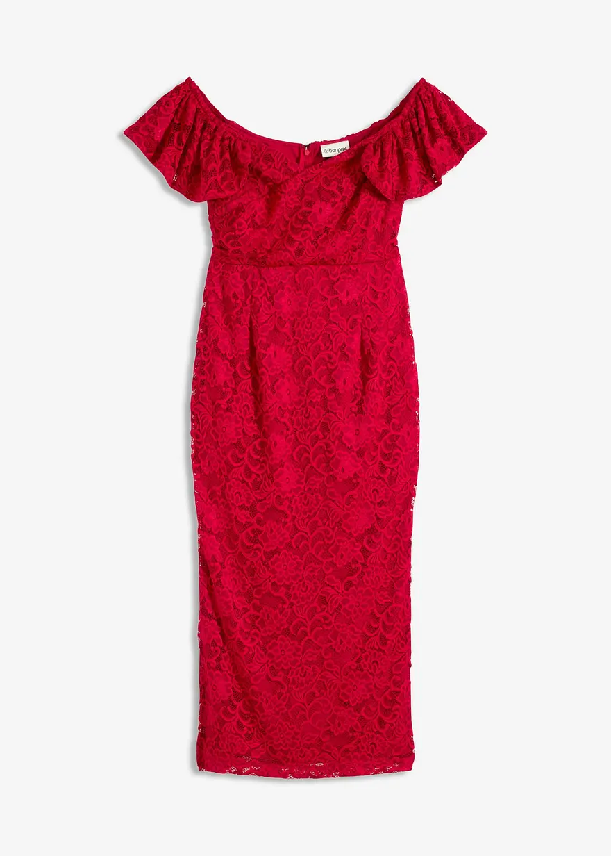 Spitzenkleid mit drapierten Ärmel