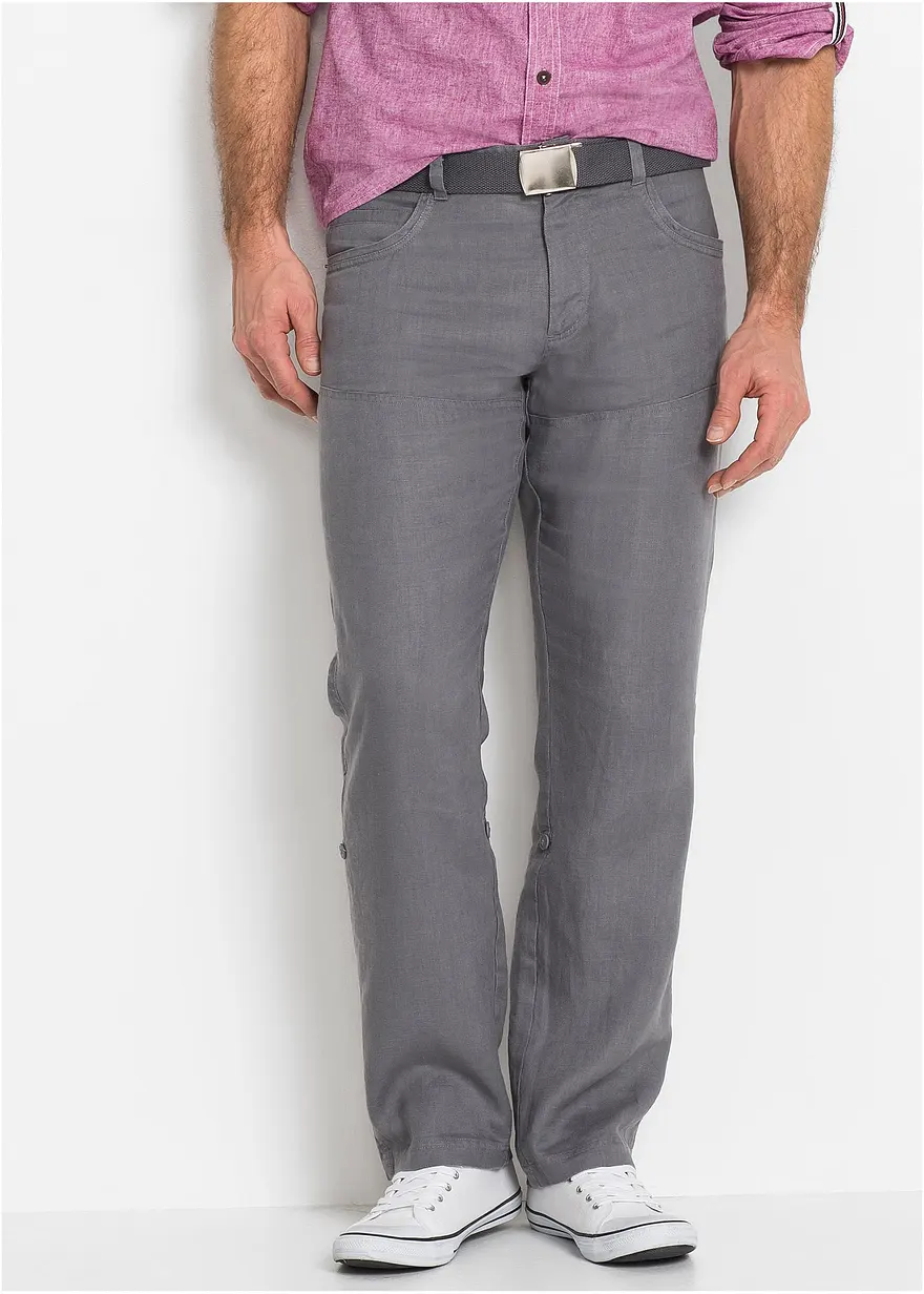 Regular Fit Leinenhose mit Turn-Up, Straight