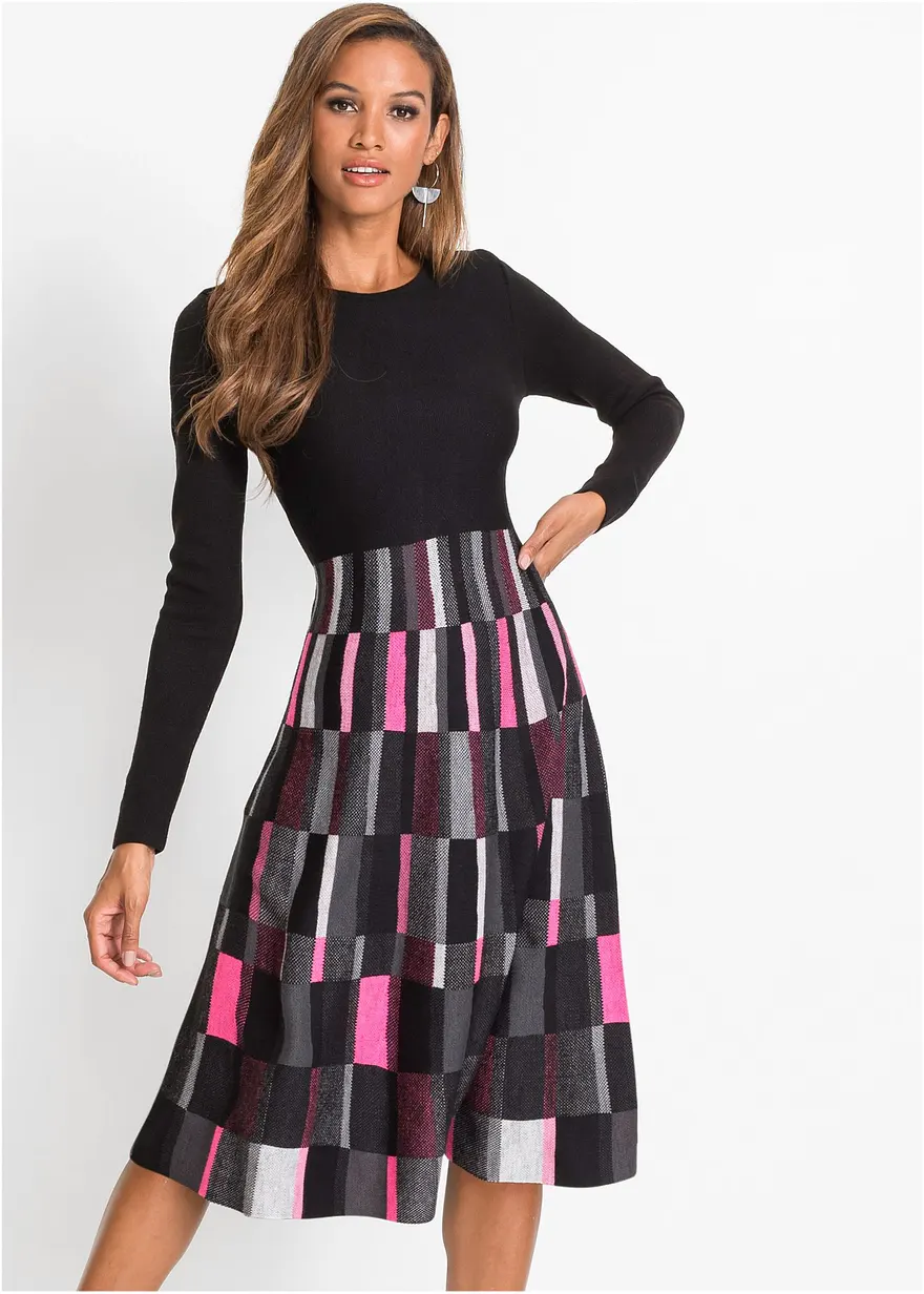 Ausgestelltes Jacquard-Strickkleid