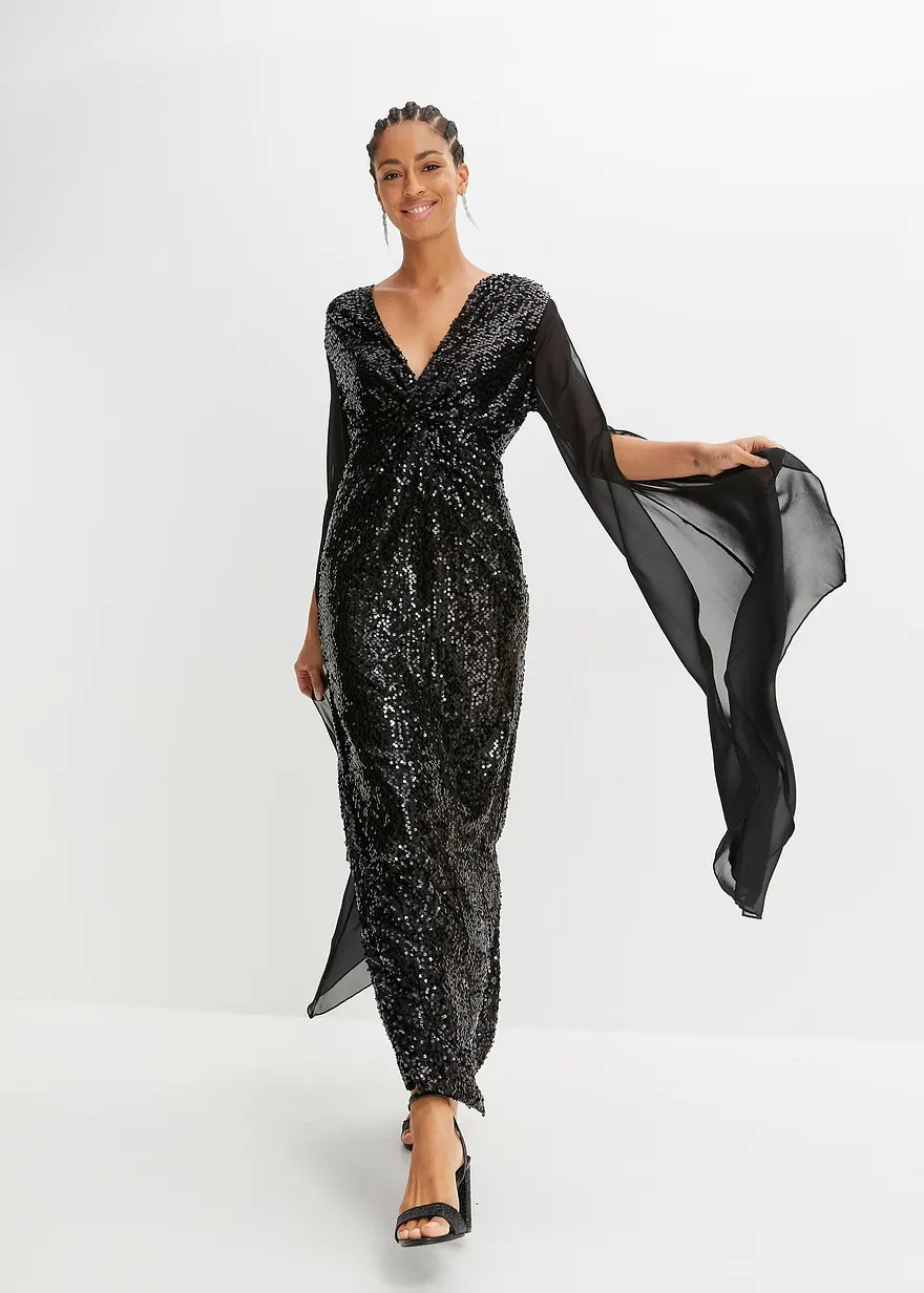 Paillettenkleid mit langen Chiffon-Ärmeln