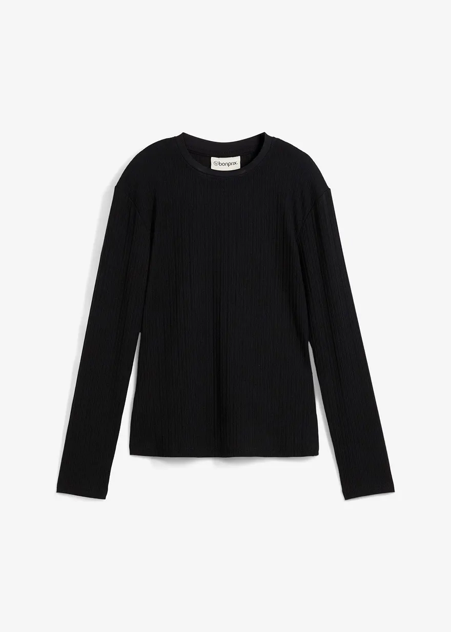 Geripptes Langarmshirt aus Viskose-Mix