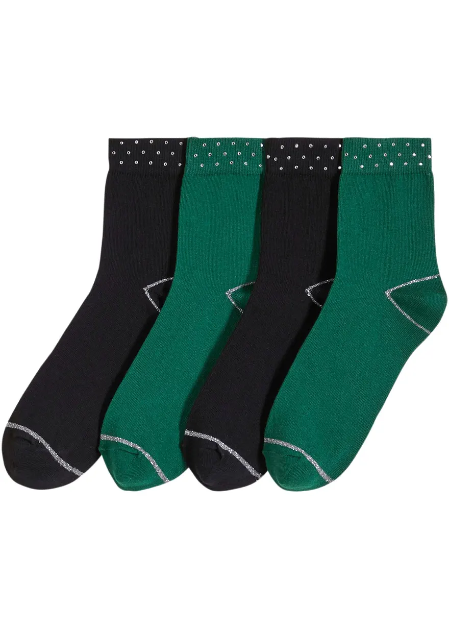 Halbsocken mit Schmucksteinen mit Bio-Baumwolle (4er Pack)