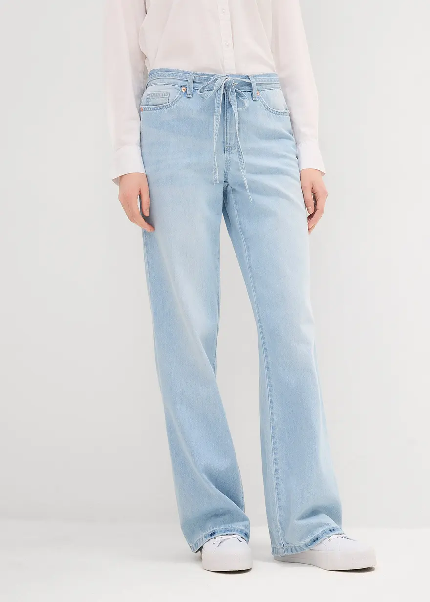 Wide-Leg-Jeans, Mid Waist, Gürtel