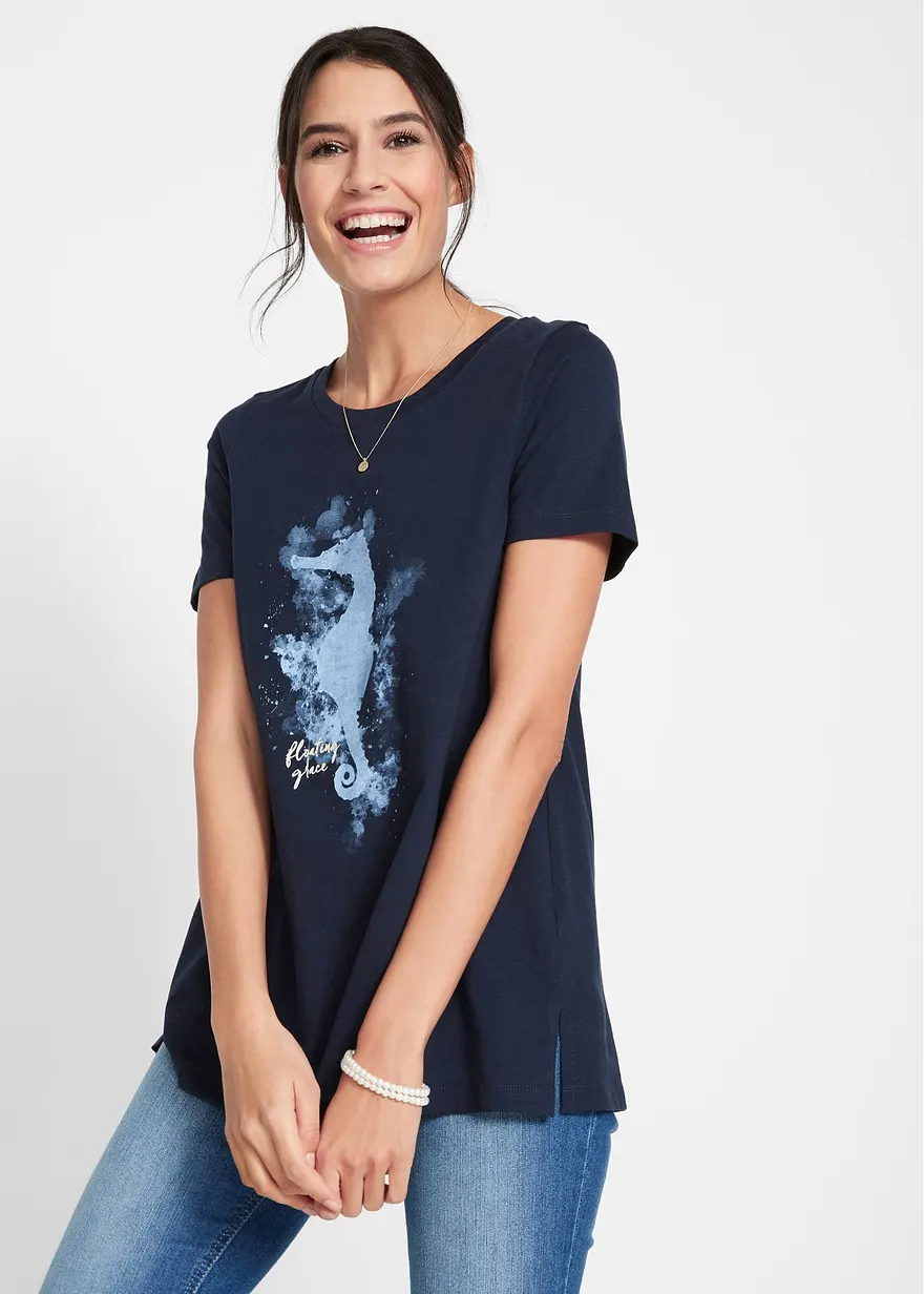T-Shirt mit Seepferdchen Druck aus Bio-Baumwolle
