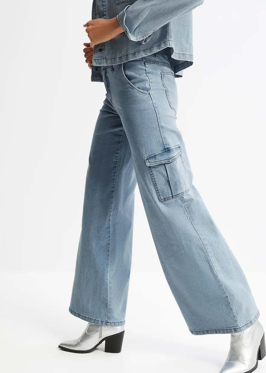 Cargo Jeans Mid Waist, Wide Leg