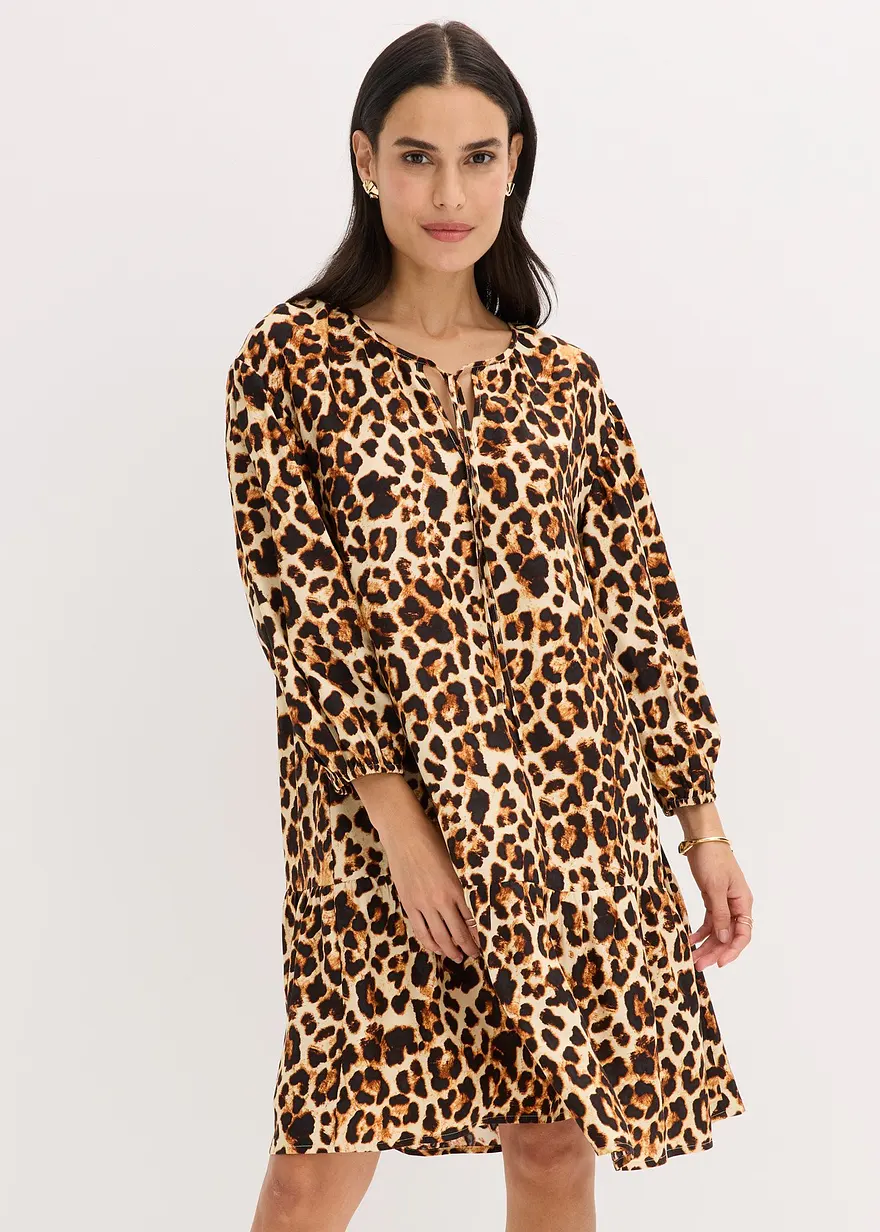 bedrucktes Tunika-Kleid aus strukturiertem Crêpe