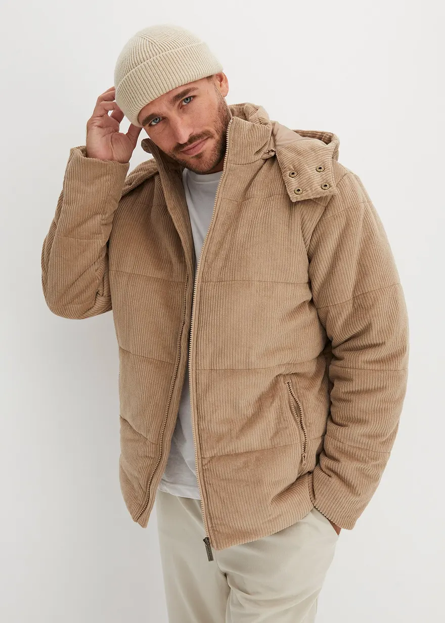 Cord-Steppjacke mit abnehmbarer Kapuze
