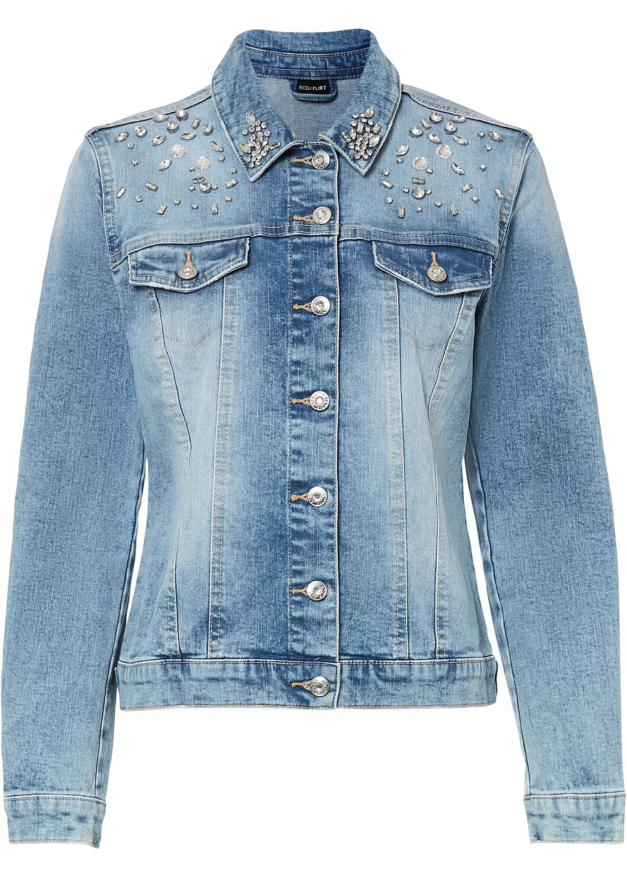 Jeansjacke mit Strass-Applikation
