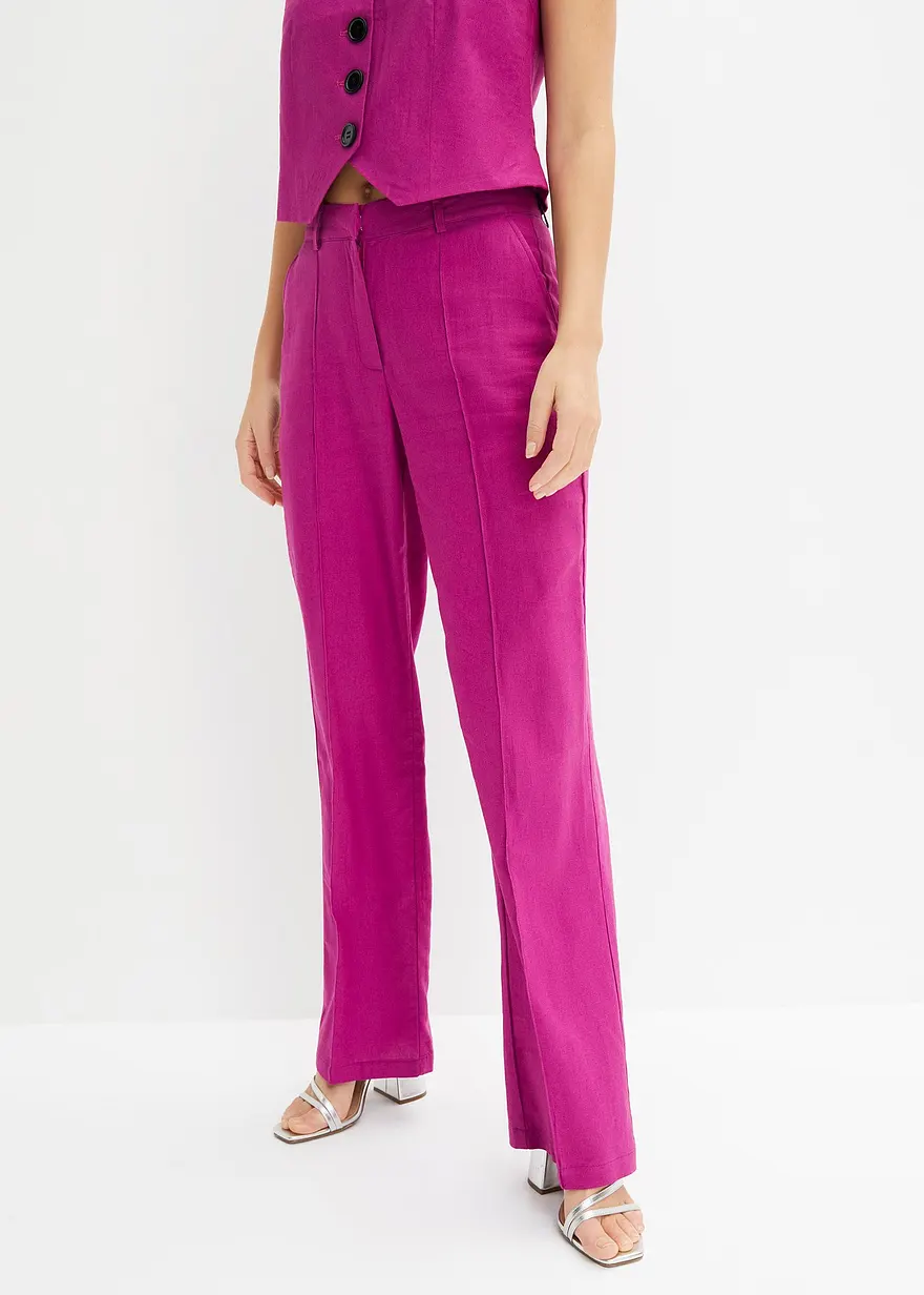 Highwaist-Bundfaltenhose mit Leinen