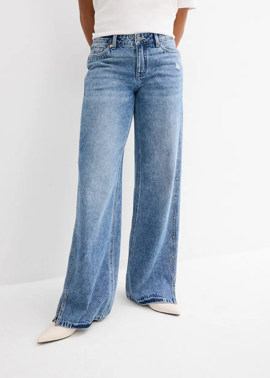 Loose Straight-Jeans Mid Waist, Low Stretch