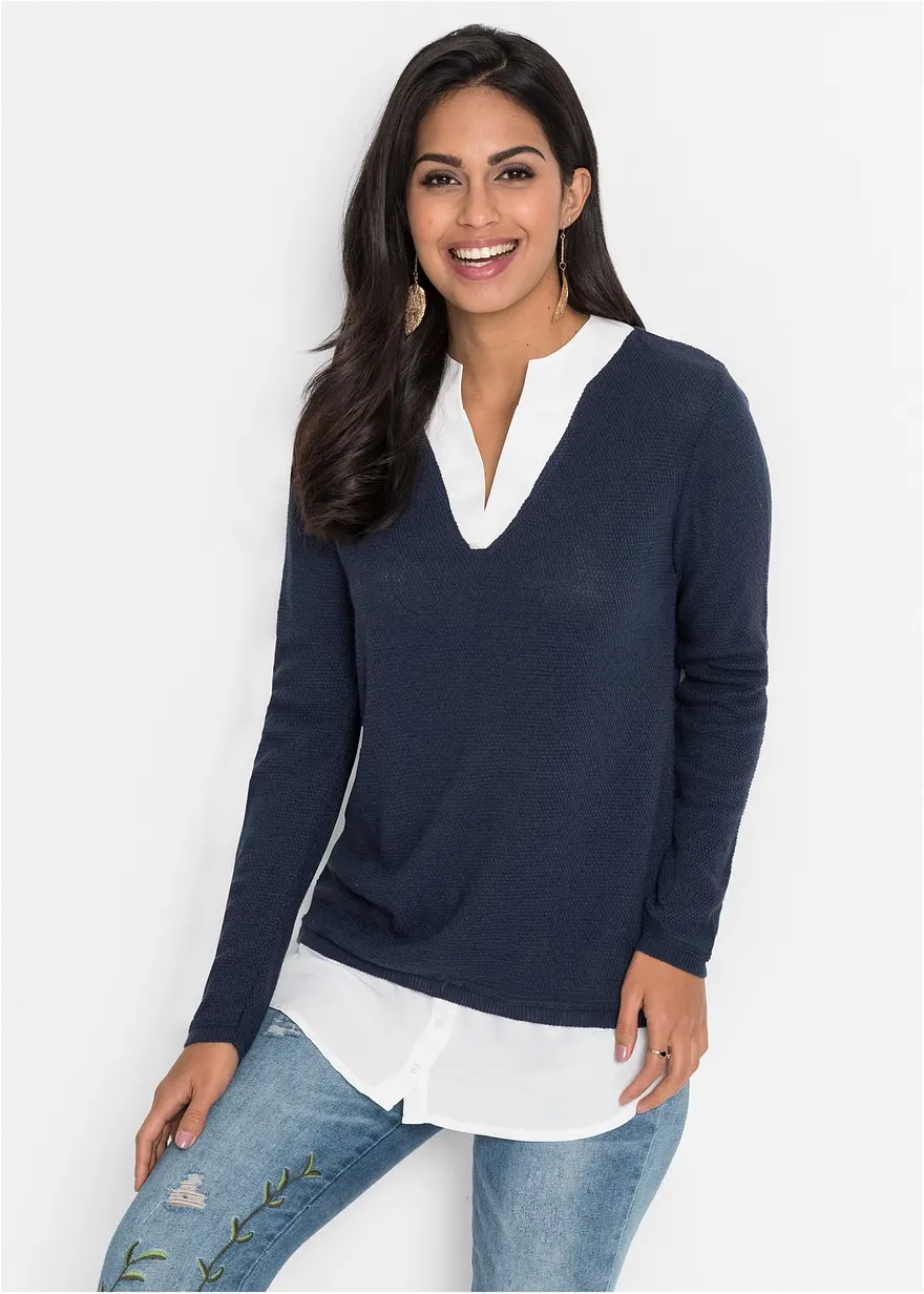 Feinstrickpullover mit Bluseneinsatz