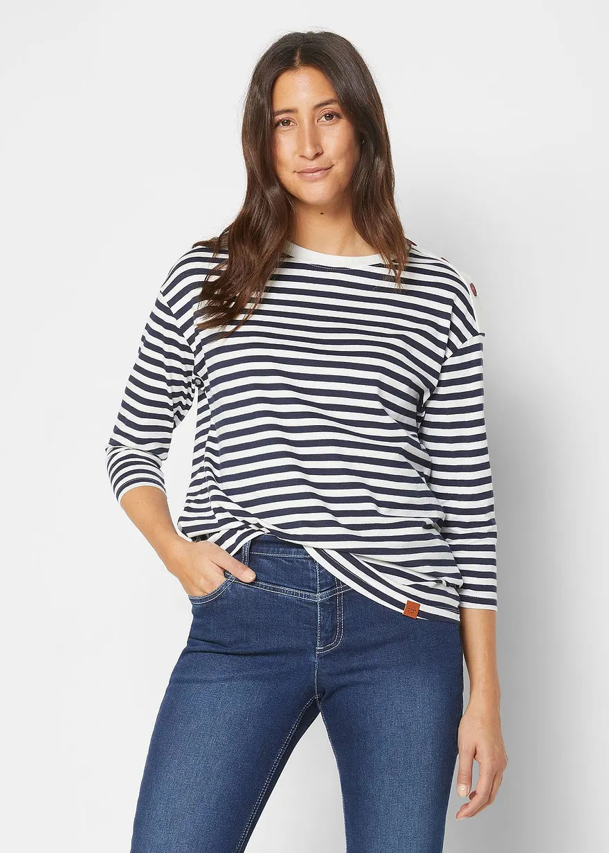 Langarmshirt, Oversized mit Knöpfen